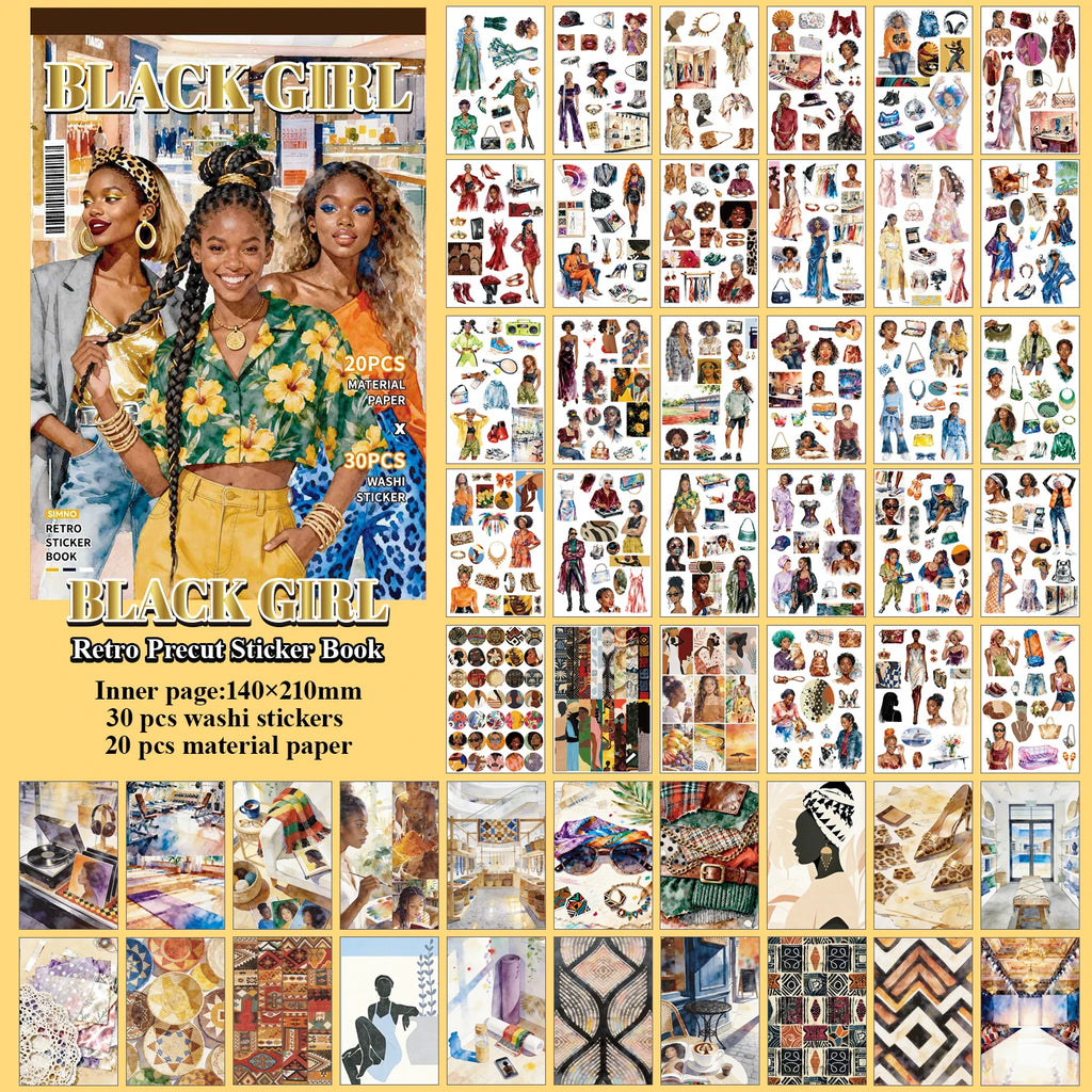 TIANZI 50 Sheets Natural person&Art Paintings Stationery Stickers Book Aesthetic Landscape Cute Scrapbooking Planner Journaling Qme A-50 Pcs
