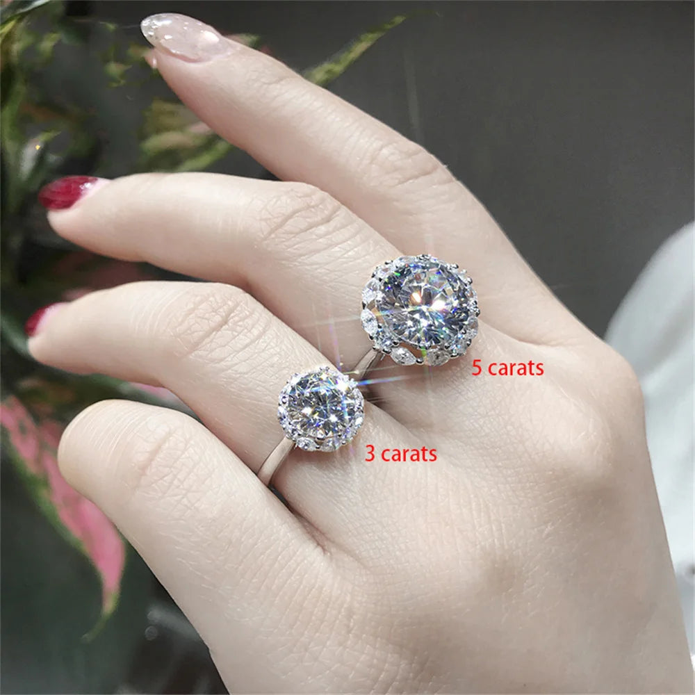Popular Queen Big 5-carat Imitation Moissanite High Carbon Zircon Ring Adjustable Proposal Wedding Party Jewelry Give Gift box Qme
