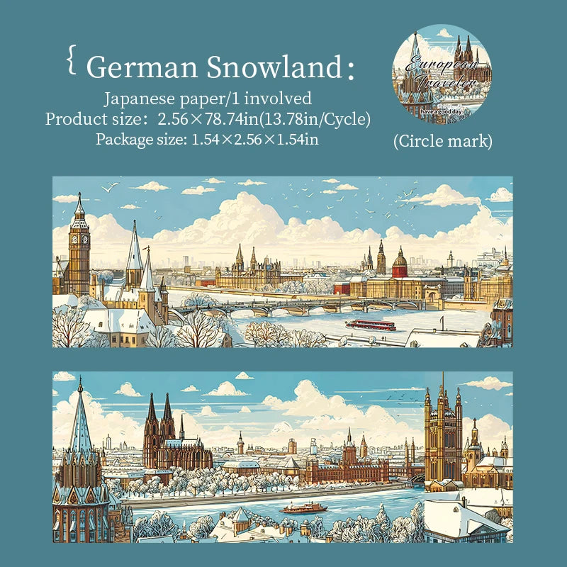 1 Roll European Travel Scenery Theme Washi Tape for Journal Scrapbooking DIY Collage Art Phone Case Decoration Qme 2