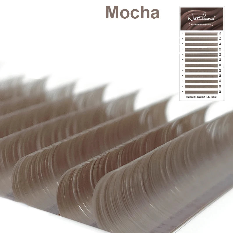 NATUHANA Caramel Colored Lashes Extension Individual Faux Mink False Qme Mocha L 0.07mm|MIX