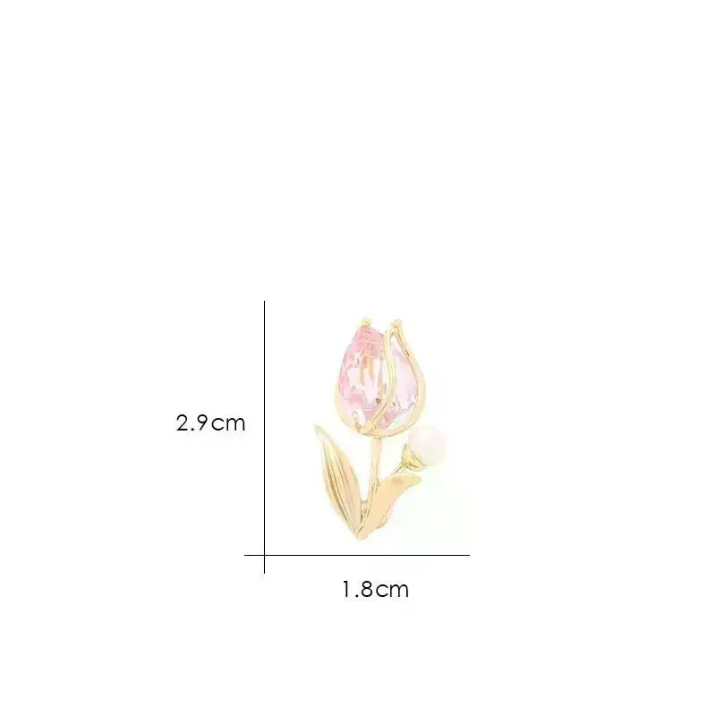 Elegant Crystal Tulip Brooch - Sparkling Pearl & Rhinestone Flower Corsage for Women, Perfect Party Jewelry Gift Qme