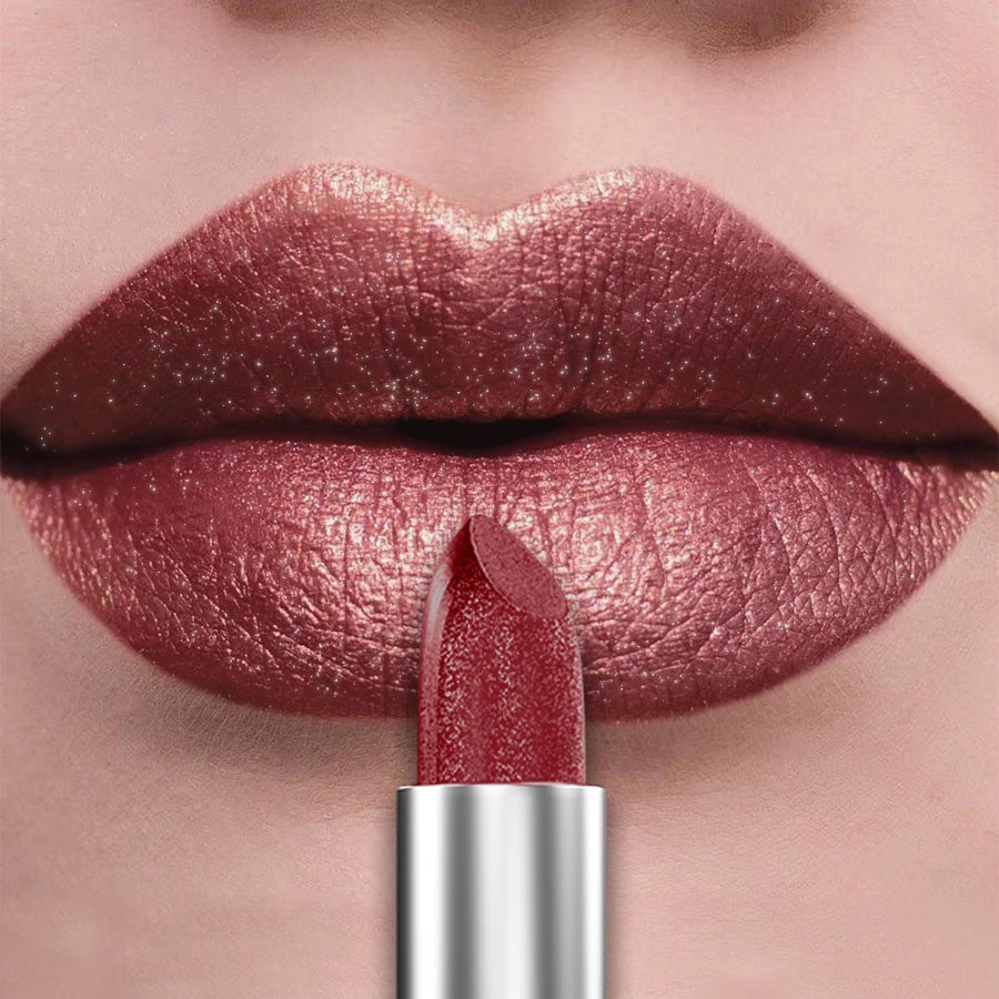21Colors Bold Intense Glitter Shiny Metallic Lipstick Pearlescent Lip Qme