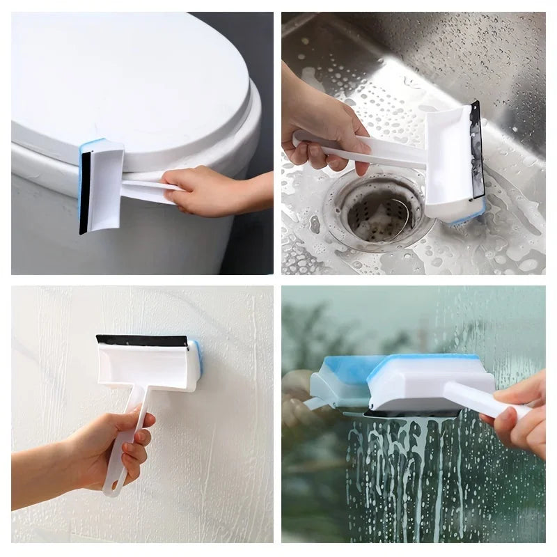 2-in-1 Bathroom Cleaning Brush Double-Sided Glass Scraper, Mirror Wiper, Multi-Functional Tile and Wall Cleaner, No Power Needed Qme