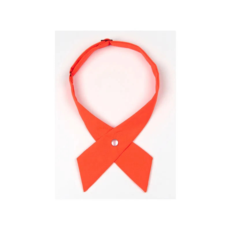 Lady Cross Small Collar Neck Tie Solid Girl Formal Classical Short Qme Orange