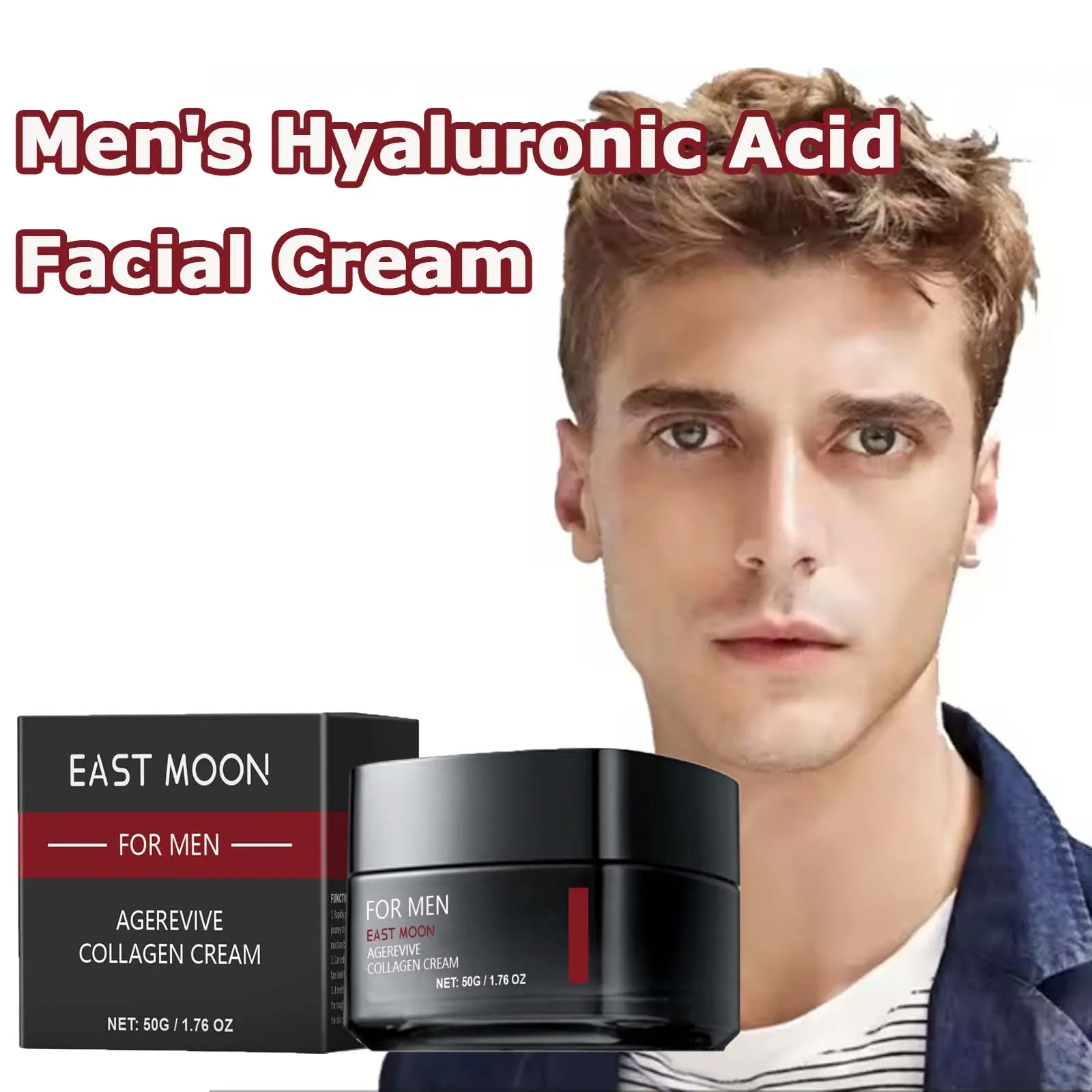 Men's Hyaluronic Acid Facial Cream Hydrating Tightening Brightening Collagen Tender Skin Non-Greasy Day/Night Care Moisturizer Qme