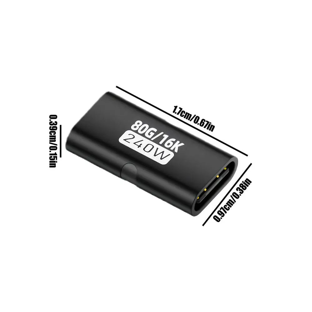 USB C Female to USB C Female Adapter 240w Connector USB C to USB C Adapter for Home Conference Travel Desktop Computer Laptop Qme Black