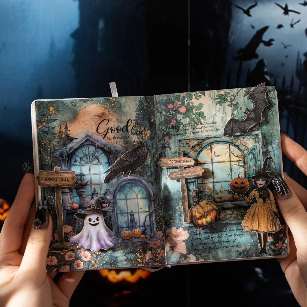 10Sheets/Bag Halloween Horror Window Gothic PET Stickers for Scrapbooking DIY, Collage Journal Decoration, Junk Journal Supplies Qme