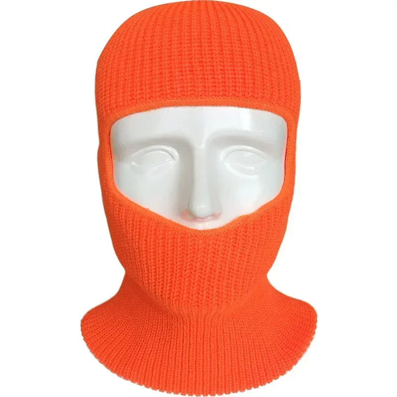 1 Hole Knitted Full Face Cover, Winter Balaclava, Warm Knit Thermal Ski Neck Gaiter for Outdoor Sports Qme fluorescent orange 2pcs