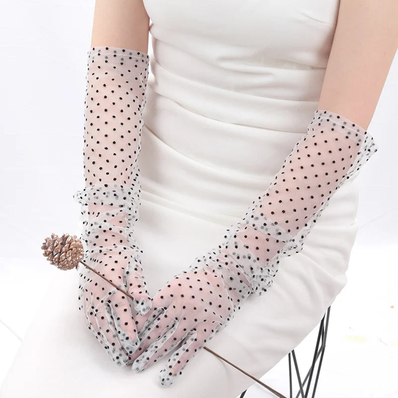 Women Sexy Vintage Tulle Gloves Lace Summer Drive Cycling Breathable Qme