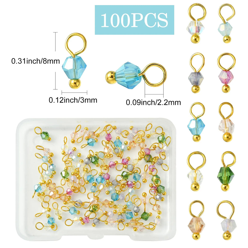 Pandahall 100Pcs Random Color Transparent Faceted Glass Charms Bicone Crystal Dangle Charms for DIY Necklace Bracelet Making Qme