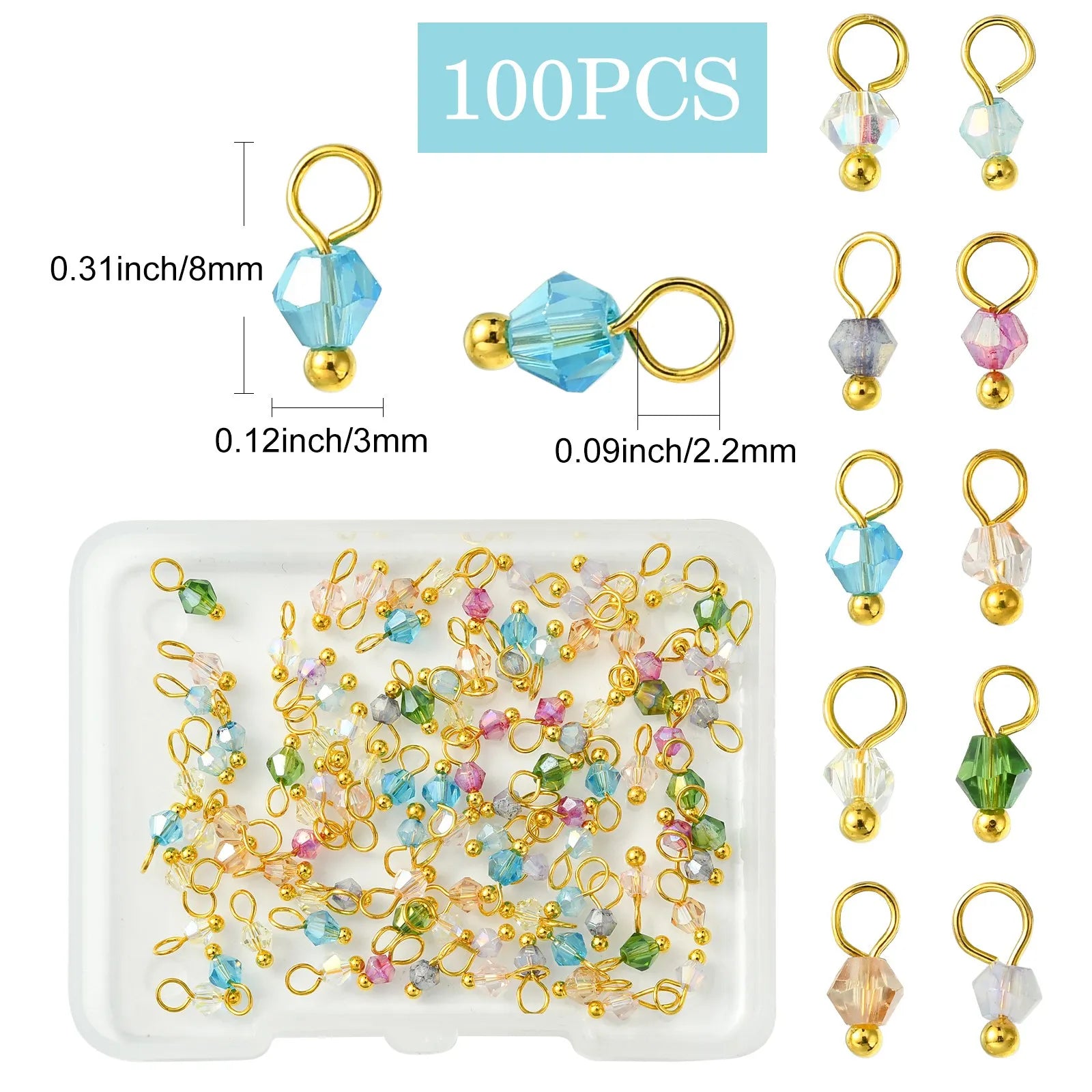 Pandahall 100Pcs Random Color Transparent Faceted Glass Charms Bicone Crystal Dangle Charms for DIY Necklace Bracelet Making Qme