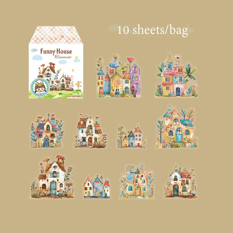 10 Sheets/Bag Lovely House Scene Stickers for Creative Scrapbook Journal Planner Office Stationery Phone Case Decoration Gift Qme 5