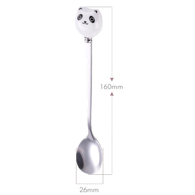 Dessert Spoons Flatware Kitchen Tools Ice Cream Cartoon Stirring Qme Panda White