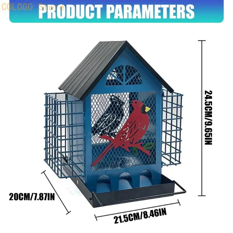 Attractive Outdoor Bird Feeding Container Constructed Iron Light Qme