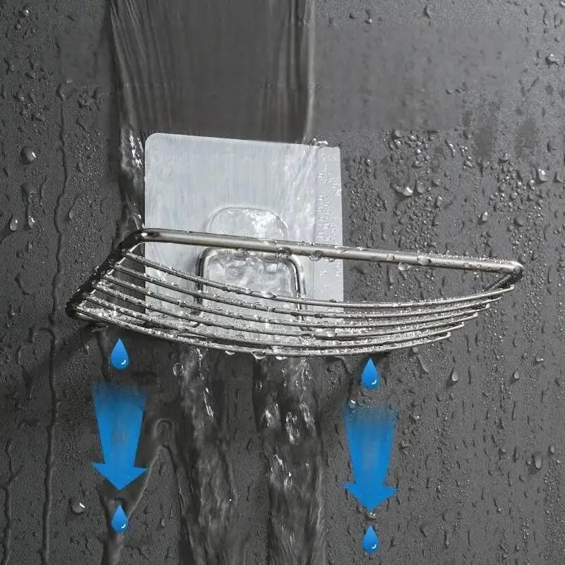 1pc Stainless Steel Soap Rack Soap Box Light Luxury Shelf Punch-free Nail-free Bathroom Single Layer Drain Wall Hanging Qme