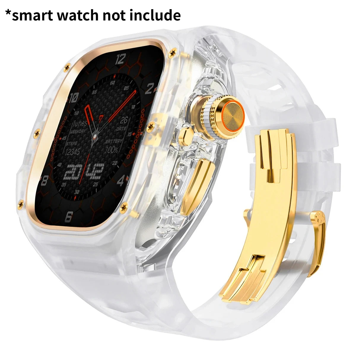 Refit Mod For Apple Watch Ultra 3/2 49mm Transparent Case Silicone Band Refit Kit For iWatch Series 11 Metal Butterfly Buckle Qme TrTrG 49mm-For ultra 3 2 1