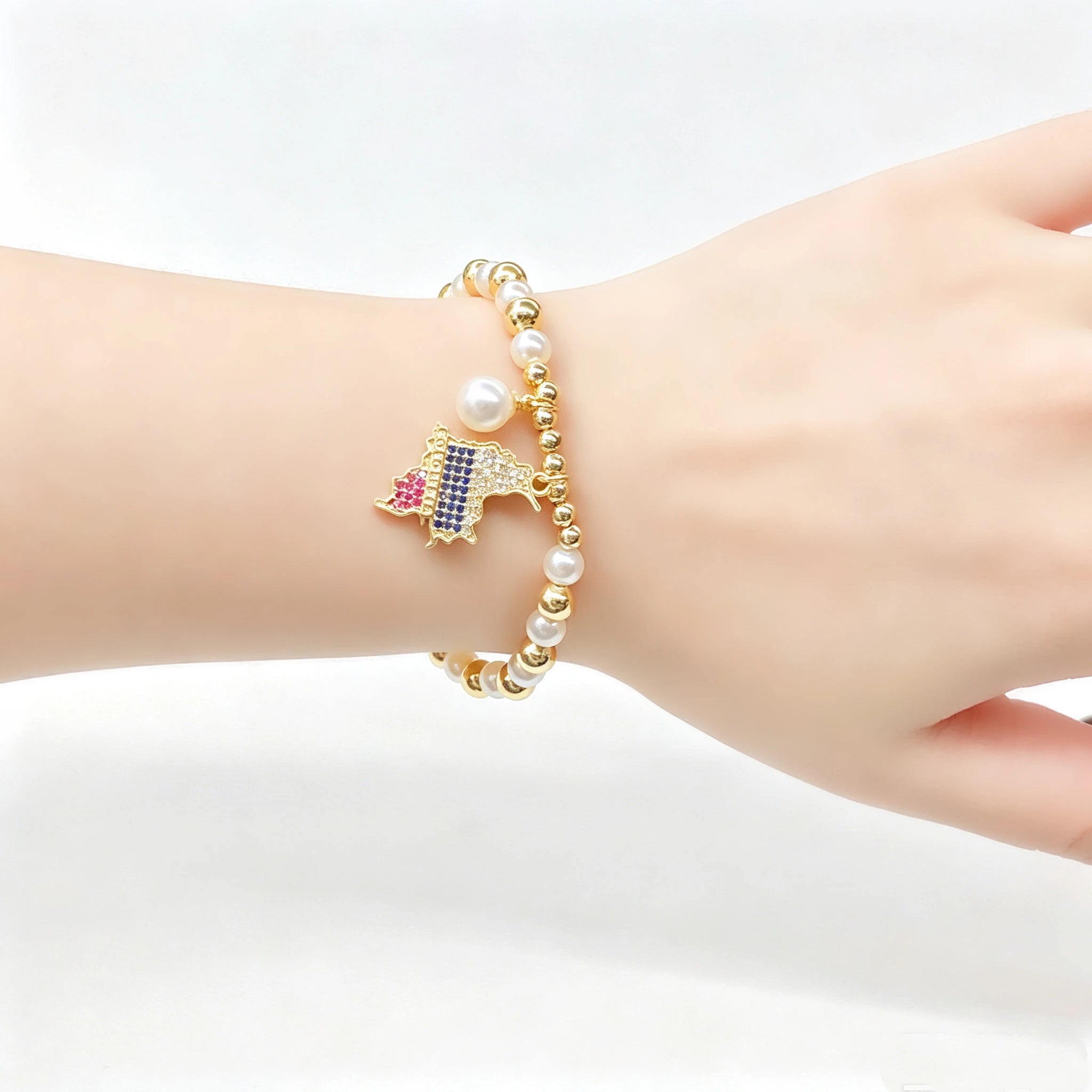 Classic Violin Round Parrot-Shaped Venezuela Colombia Flag Designer Pearl Bracelet Luxury for Women Party Patriotic Jewelry Gift Qme