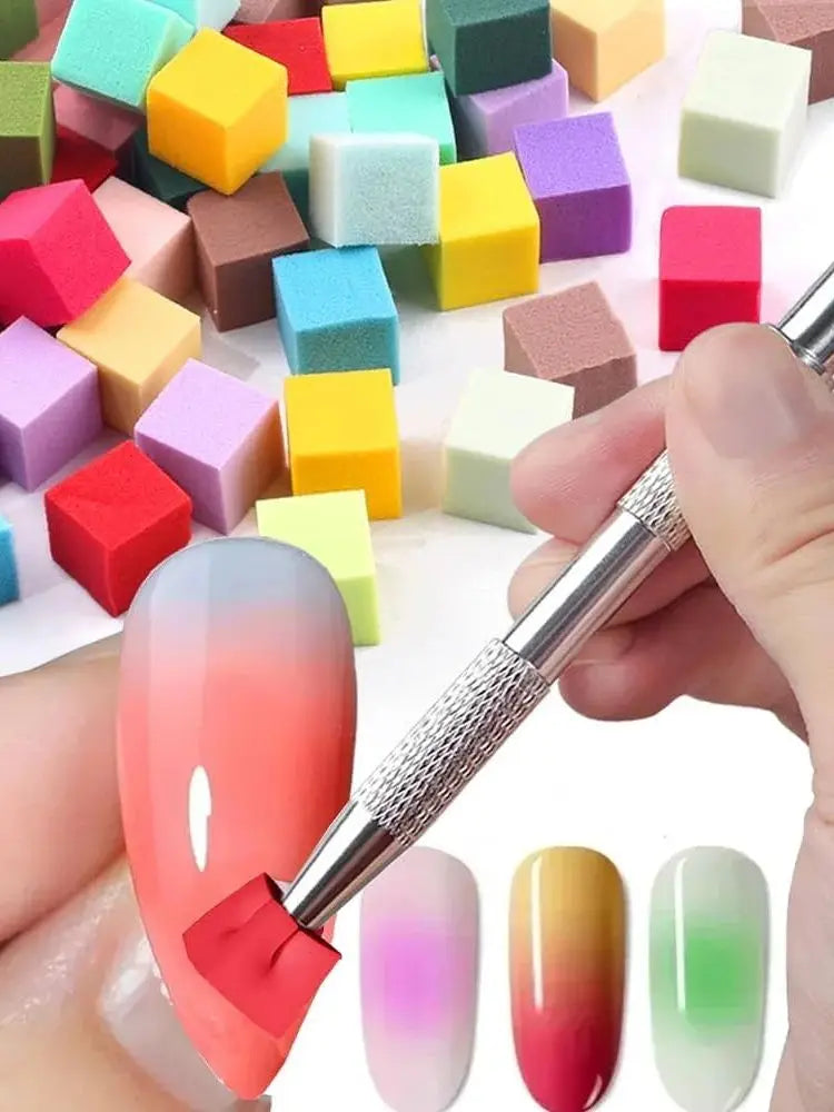 100 Nail Art Sponges Scratching Pens Powder Puffs Mini Tofu Blocks Qme mix