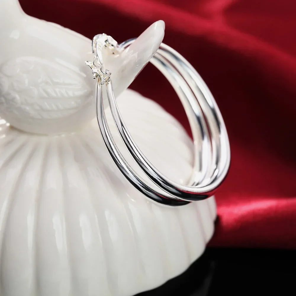 Hot New Fine 925 Sterling Silver 4cm Diameter Big Circle Hoop Earrings for Women Fashion Jewelry Christmas Gifts Wedding Party Qme