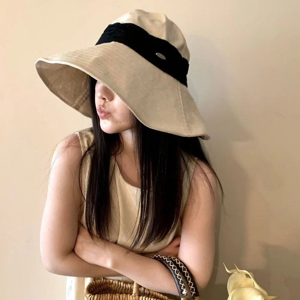 Solid Color Cotton Linen Fisherman Hat Cotton Linen Wide Brim Sunshade Hat Breathable Sun Protection Summer Sun Hat Ladies Qme Beige