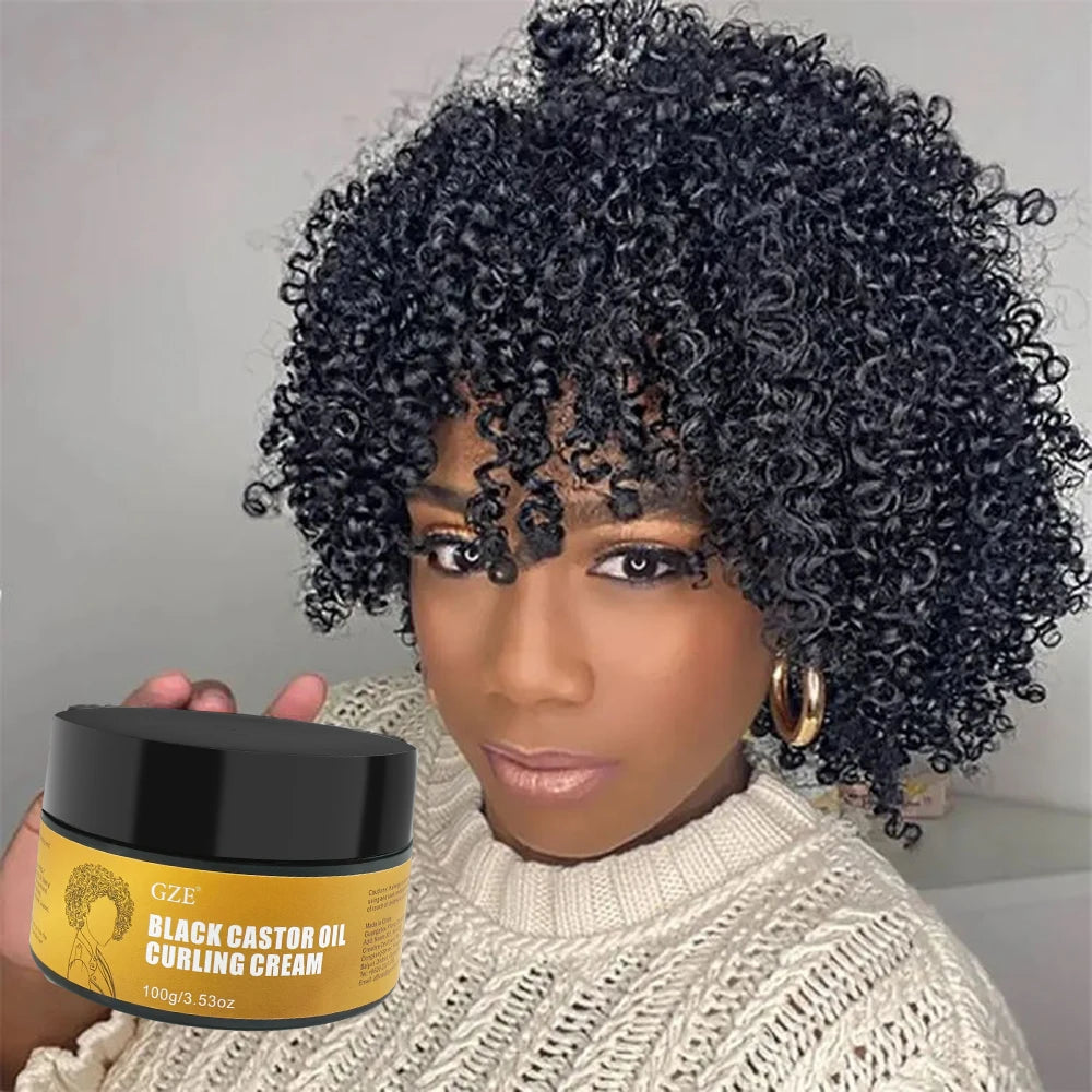 GZE Black Castor Oil Curl Defining Cream Non-stick Hydrates & eliminates frizz, Hair-Smoothing Anti-Frizz Cream to Define Qme