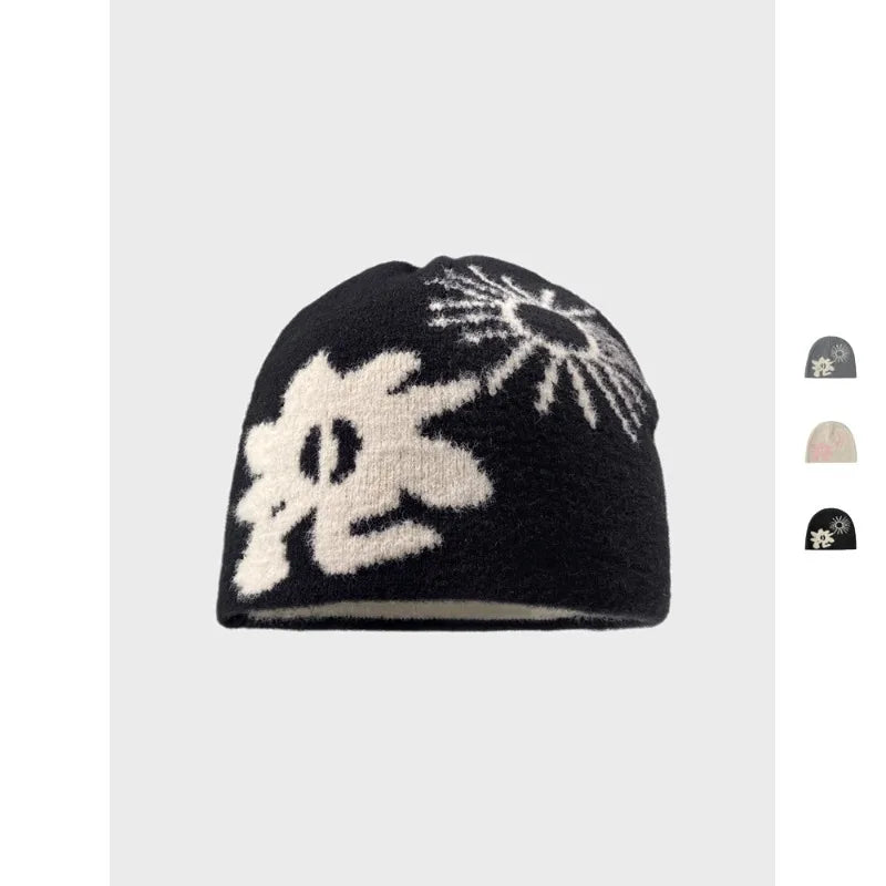 Niche Jacquard Plush Knitted Hat Men Women Autumn Winter Warm Qme
