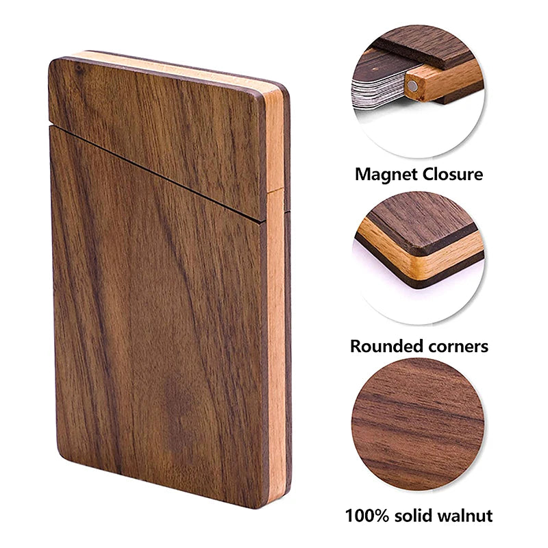 Slim Card Case Men Portable Walnut Wood Business Holder Wooden Qme