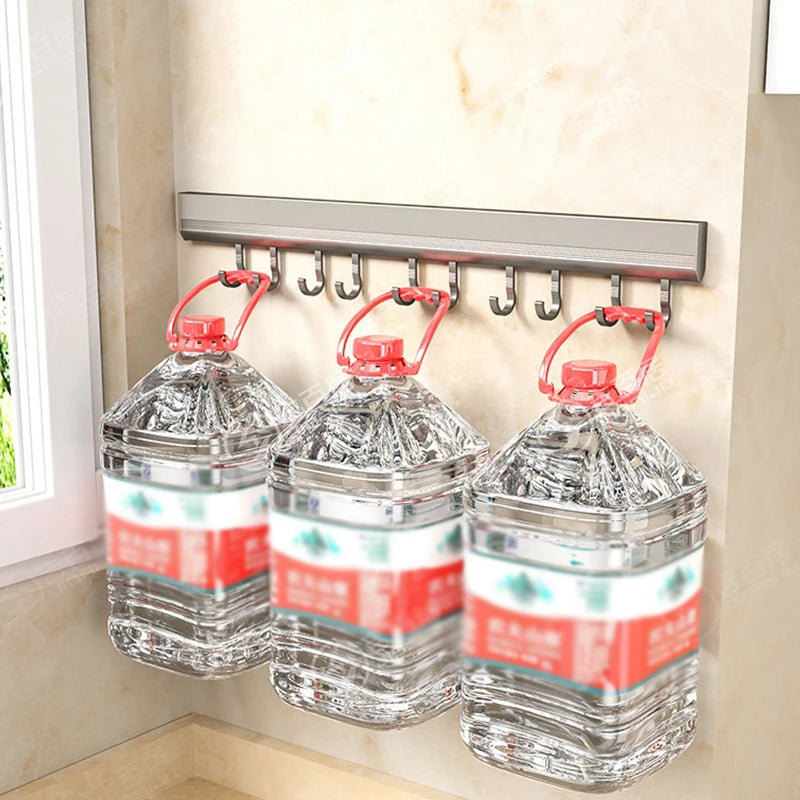 Kitchen Storage Rack Aluminum Alloy Hook Rack Wall Mounted Kitchen Utensil Storage Rack Bathroom Robe Towel Hanger Qme