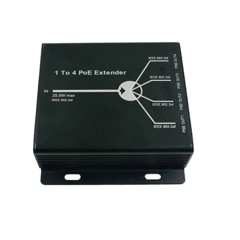 4 Port IEEE802.3at 25.5W PoE Extender / Repeater for IP camera Extend 120m transmission distance with 10/100M LAN ports Qme black