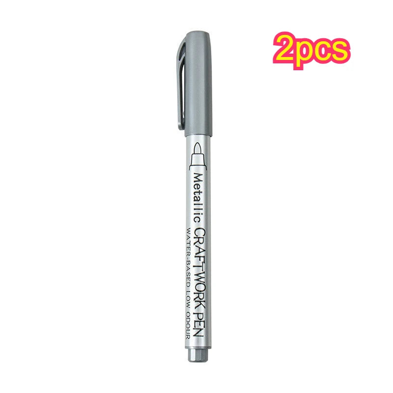 Metallic Craftwork Pen Gold Silver Marker Tip Permanent Art Marker For Glass Wood Ceramic Fabric Painting DIY Craft Supplies Qme Silvery 2pcs