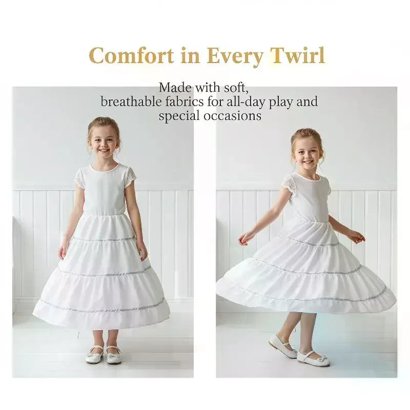 Fashion White Lace Children Skirt Steel Ring Adjustable Princess Skirt 3 Hoops Wedding Petticoat Kids Girls Qme