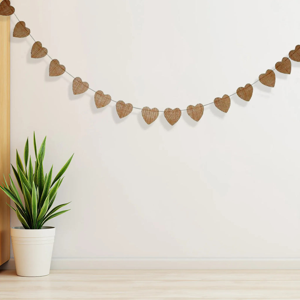 Blank Burlap Heart Banner Garland Pre-Assembled Adjustable String Valentine's Day Wedding Anniversary Party Decoration Rustic Qme