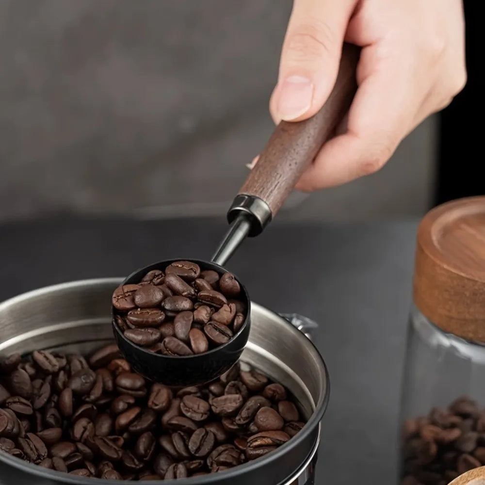 Walnut Wood Coffee Scoop Stainless Steel Long Handle Measuring Spoon Qme