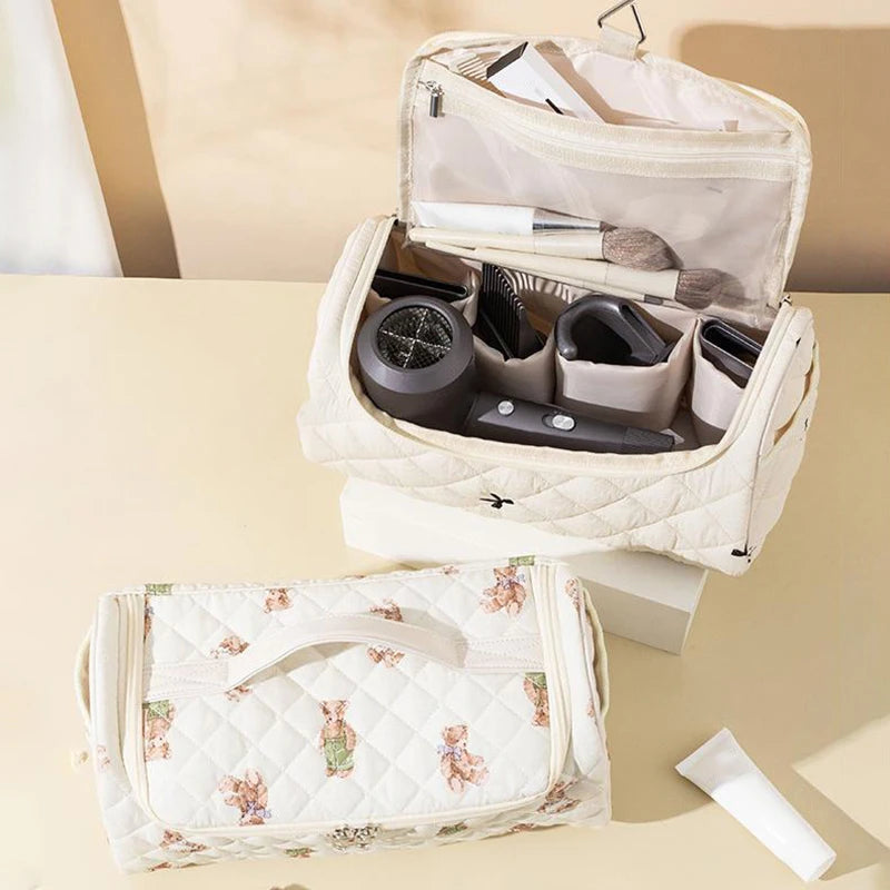 Quilted Travel Case For Cotton Hair Tools Travel Bag Hangable Storage Bags With Hanging Hook Qme
