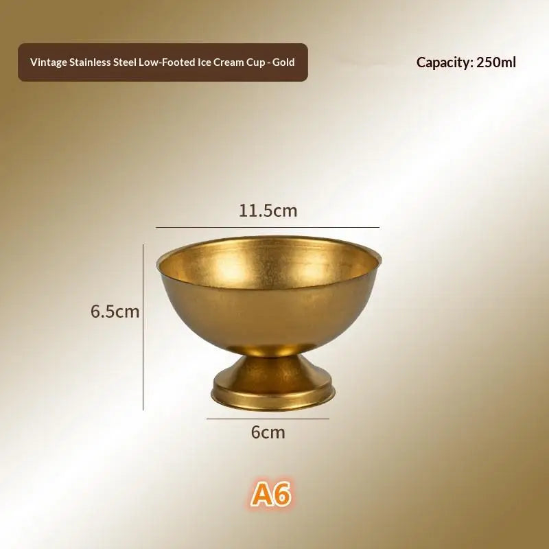 Retro Ice Cream Goblet Stainless Steel Food Grade Dishwasher Safe Qme A6