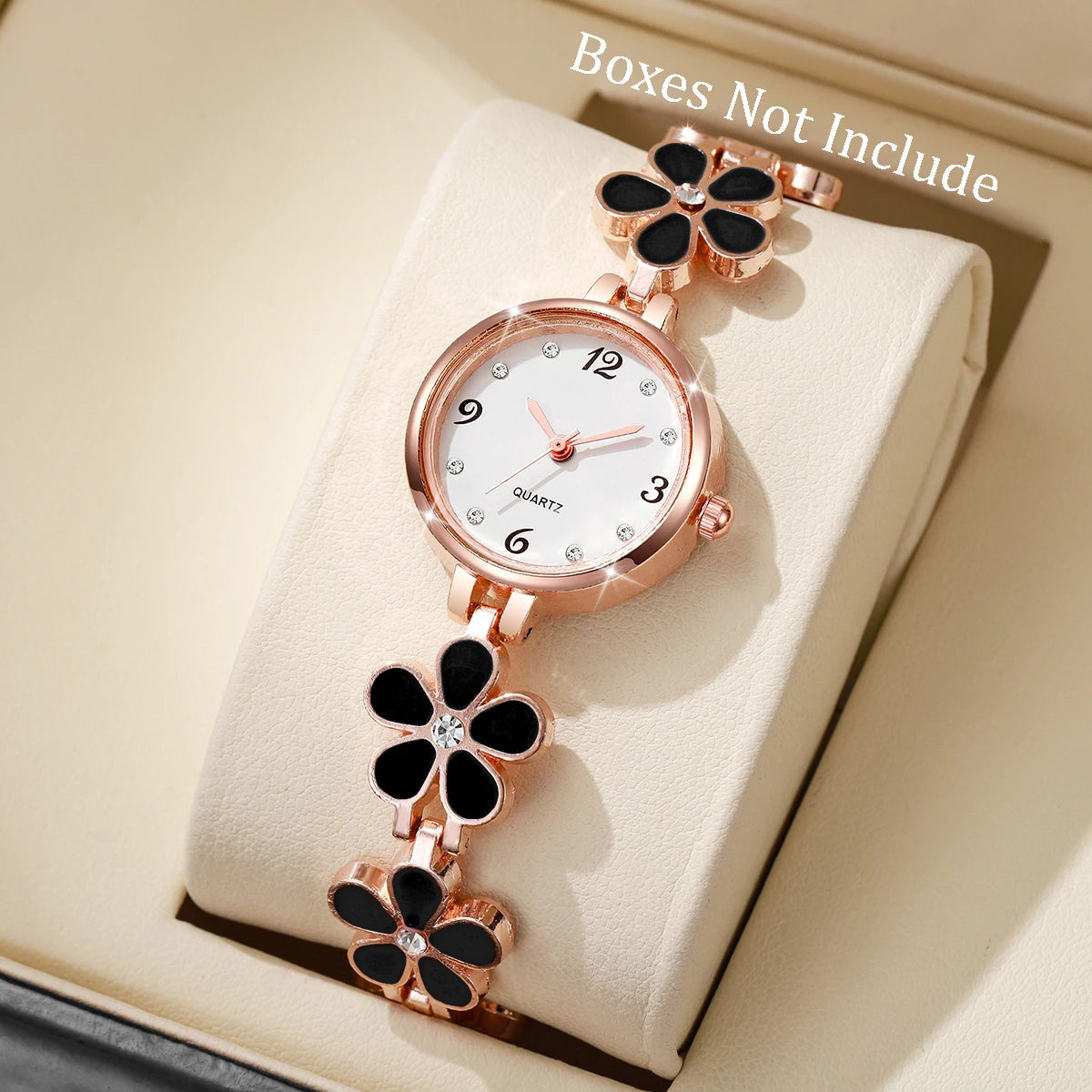 Moda árabe dial relógios femininos elegante flor pulseira senhoras relógio de pulso de quartzo reloj mujer (sem caixa) Qme black