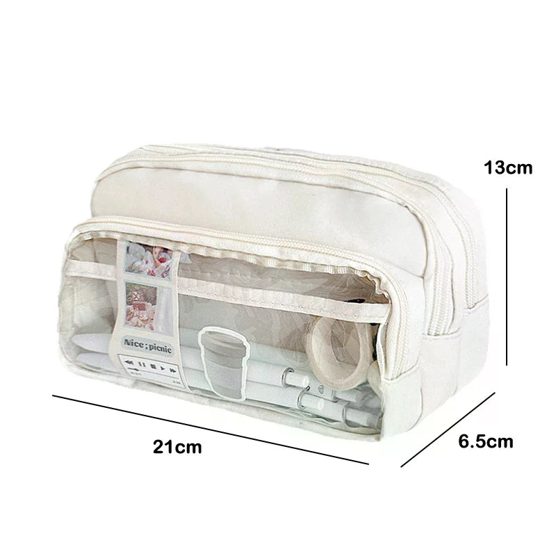 Chic Solid Pencil Case Korean Simplicity Transparent Pen Pouch Large Qme