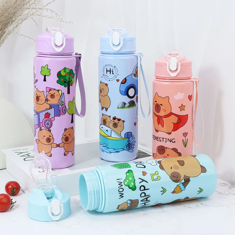 Cartoon Capybara Water Bottle Plastic Cup Portable Large Capacity Qme