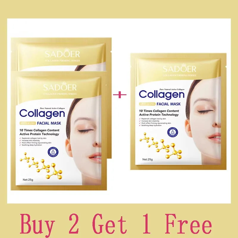 10PCS Collagen Anti Wrinkle Facial Mask Anti Aging Fade Fine Lines Firm Skin Moisturizing Brightening SkinCare Korean Cosmetics Qme 3pc