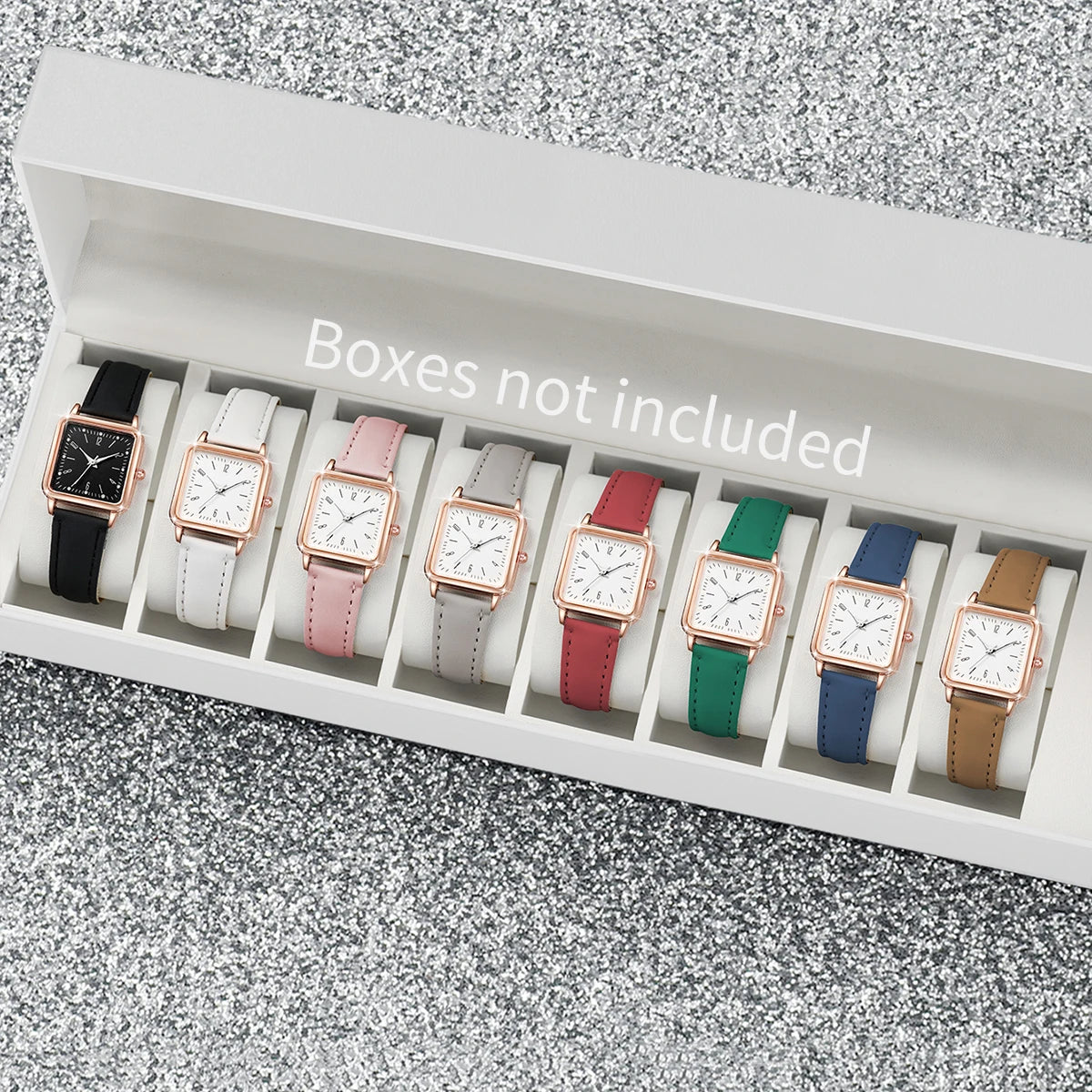 Fashionable small square female student digital scale simple belt alloy watch Qme 8PCS Set Without Box