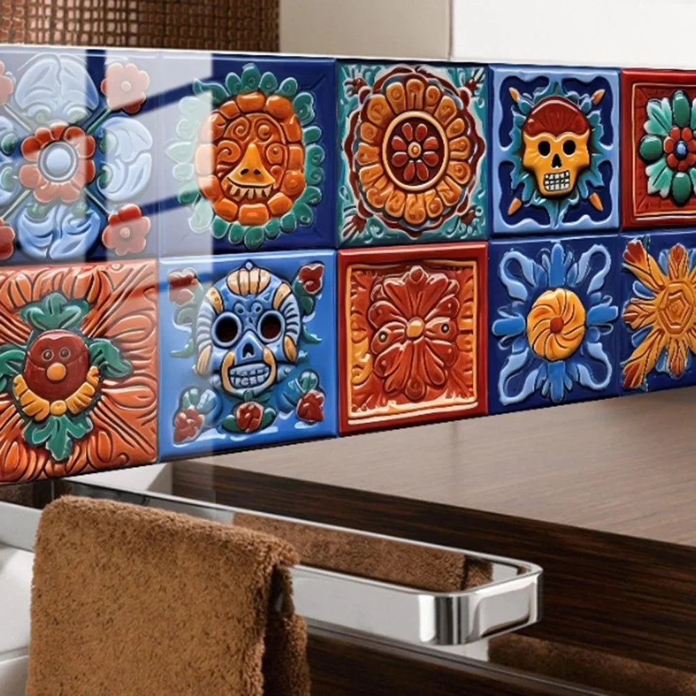 20pcs Decoration Mexican Tiles Decals Long Lasting Use Peel And Stick Tile Stickers Peel And Stick Tile Stickers Qme