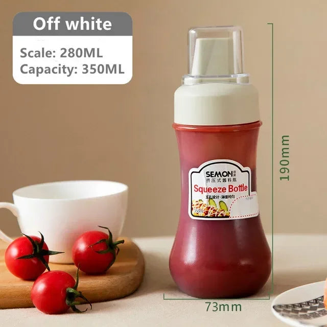 350ml Squeeze Condiment Bottles 5 Hole Sauce Squeeze Bottle With Clear Cover Kitchen Ketchup Mustard Sauce Olive Oil Bottles Qme White