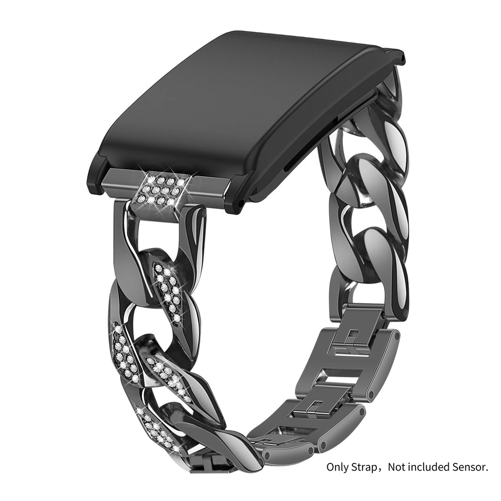 Women Metal Strap for Whoop 4.0 Lady Steel Bracelet Wristband Diamond-Studded Denim Chain for Whoop 4.0 Qme Black Not included Sensor
