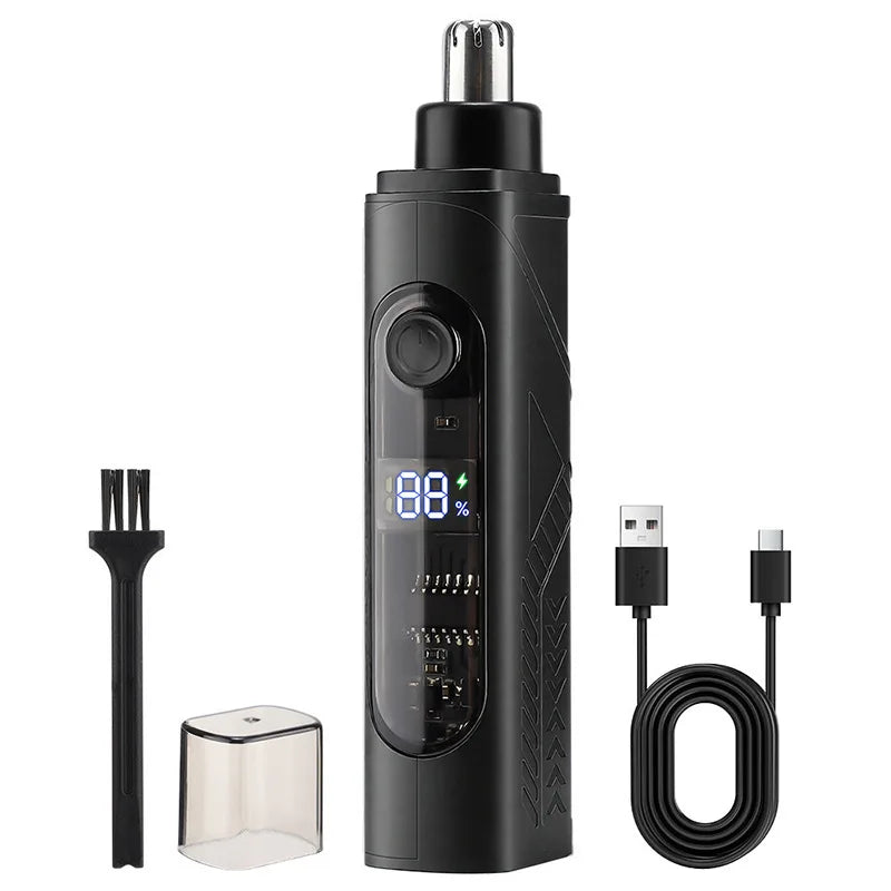 Nose Hair Trimmer Rechargeable Digital Display Clean Nostrils Electric Qme black