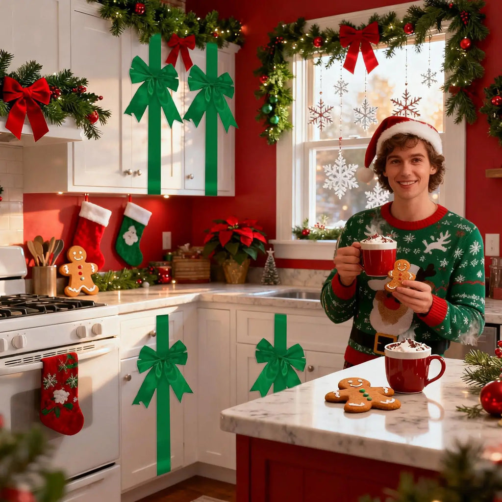 Christmas Bows Reusable Party Decorations Christmas Cabinet Door Red Ribbons Festival Bows for Entryways Walls Fences Trees Car Qme