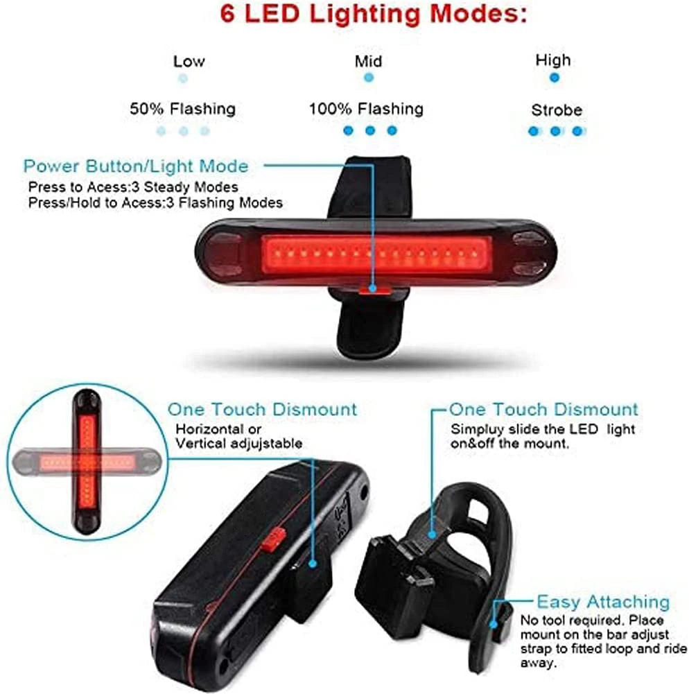 USB Rechargeable LED Bike Tail Light 1-3 Pack, Bright Bicycle Black Light,Cycling Safety Flashlight Qme