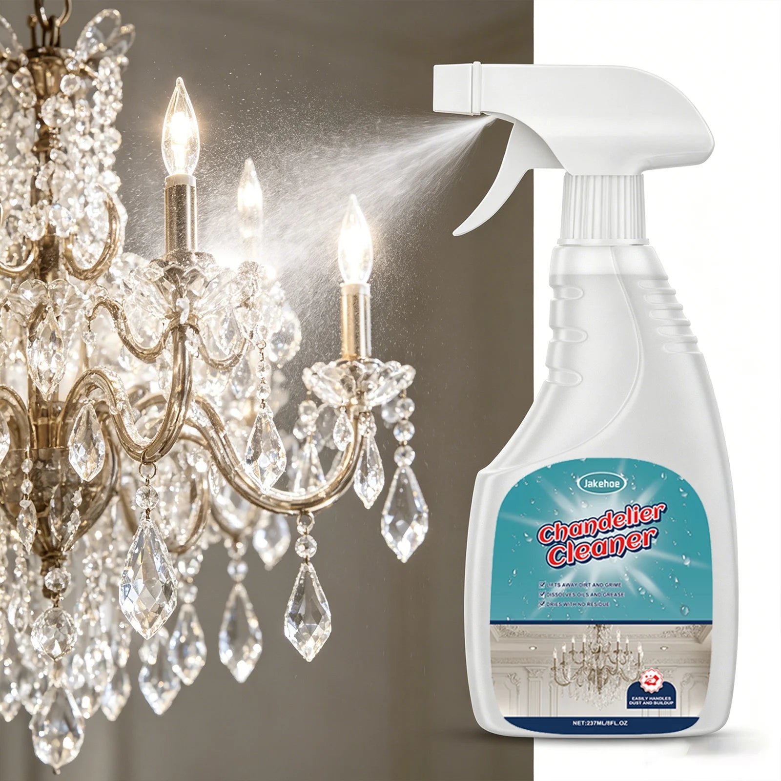 Chandelier Cleaning Spray Removing Dust Grime & Grease Restores Shine Polishing Household Crystal & Glass Light Fixture Cleaner Qme