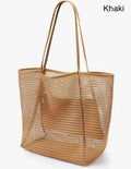 Expandable Mesh Beach Bag Women Foldable Crossbody Tote Spacious Qme Khaki