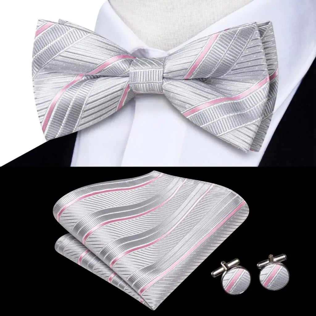 Peach Pink Salmon Rose Mens Bow Tie Pocket Square Cufflinks Pre-tied Qme LDLH2541