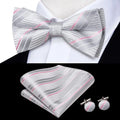 Peach Pink Salmon Rose Mens Bow Tie Pocket Square Cufflinks Pre-tied Qme LDLH2541